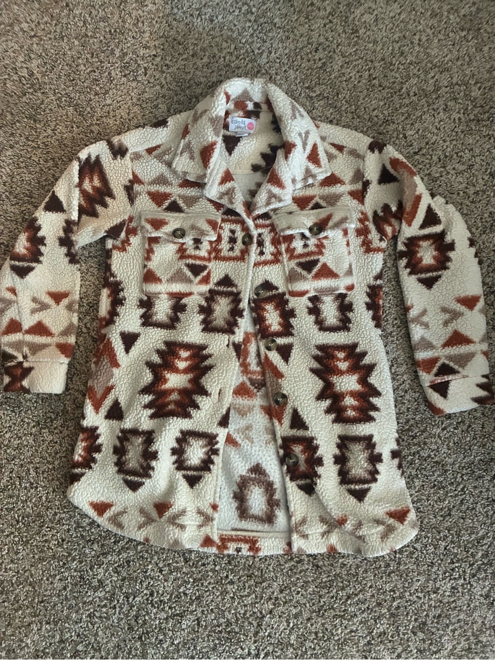 Women’s Sherpa Puffer Coat in Cream & Brown Aztec